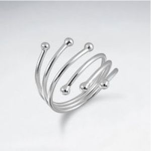 Sterling Silver Multi Layer Beaded Ball Split Open Cuff Ring