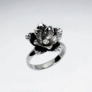 Handmade Silver Oxidized Flower Pop Ring