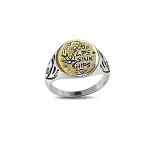 PX5553 Sterling Silver signet ring, inspired by fashionable swallow tattoo, with mixed silver and gold plate.