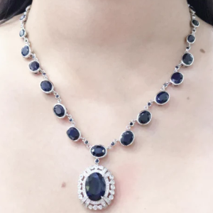 Natural Blue Sapphire Necklace 925 Sterling Silver | Sapphire Necklace